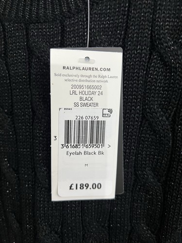 Lauren Ralph Lauren Metallic Cable Knit S/S Sweater, Black, Medium rrp£190 BNWT - Picture 7 of 9