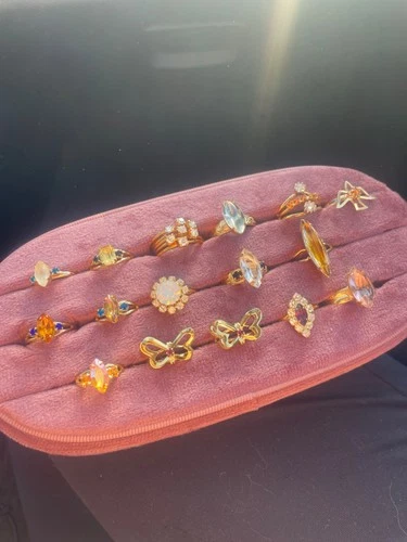 Vintage ring lot Of 16 Costume Jewelry Lot gold tone various sizing adjustable