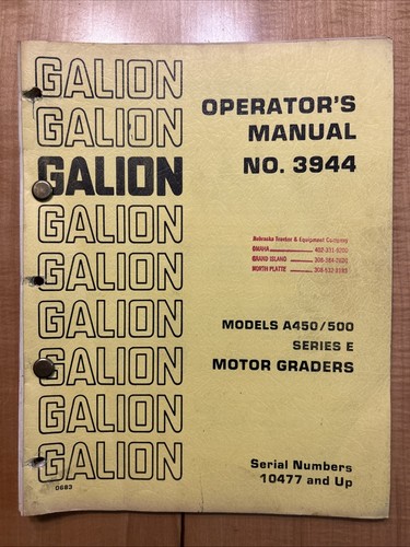 Vintage GALION Operator’s Manual No. 3944 Modelle A450/500 Serie E Motor Grader - Bild 1 von 6
