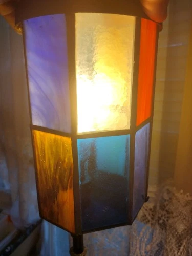Vintage Handmade 7.5" Stained/ Slag Glass Shade For Candle, Chandelier, Porch
