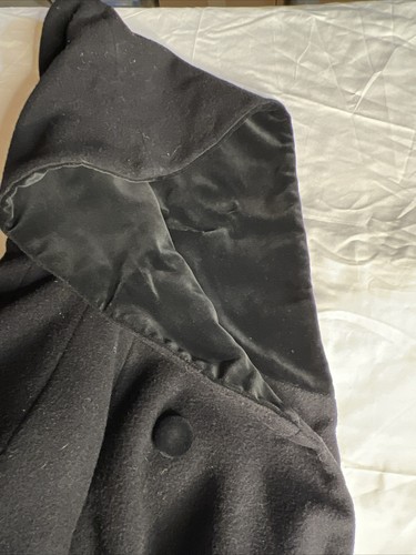 Vintage KA Internationale Cappotto Lungo Lana Nera Cappuccio Velluto Donna Taglia 8 - Foto 11 di 16