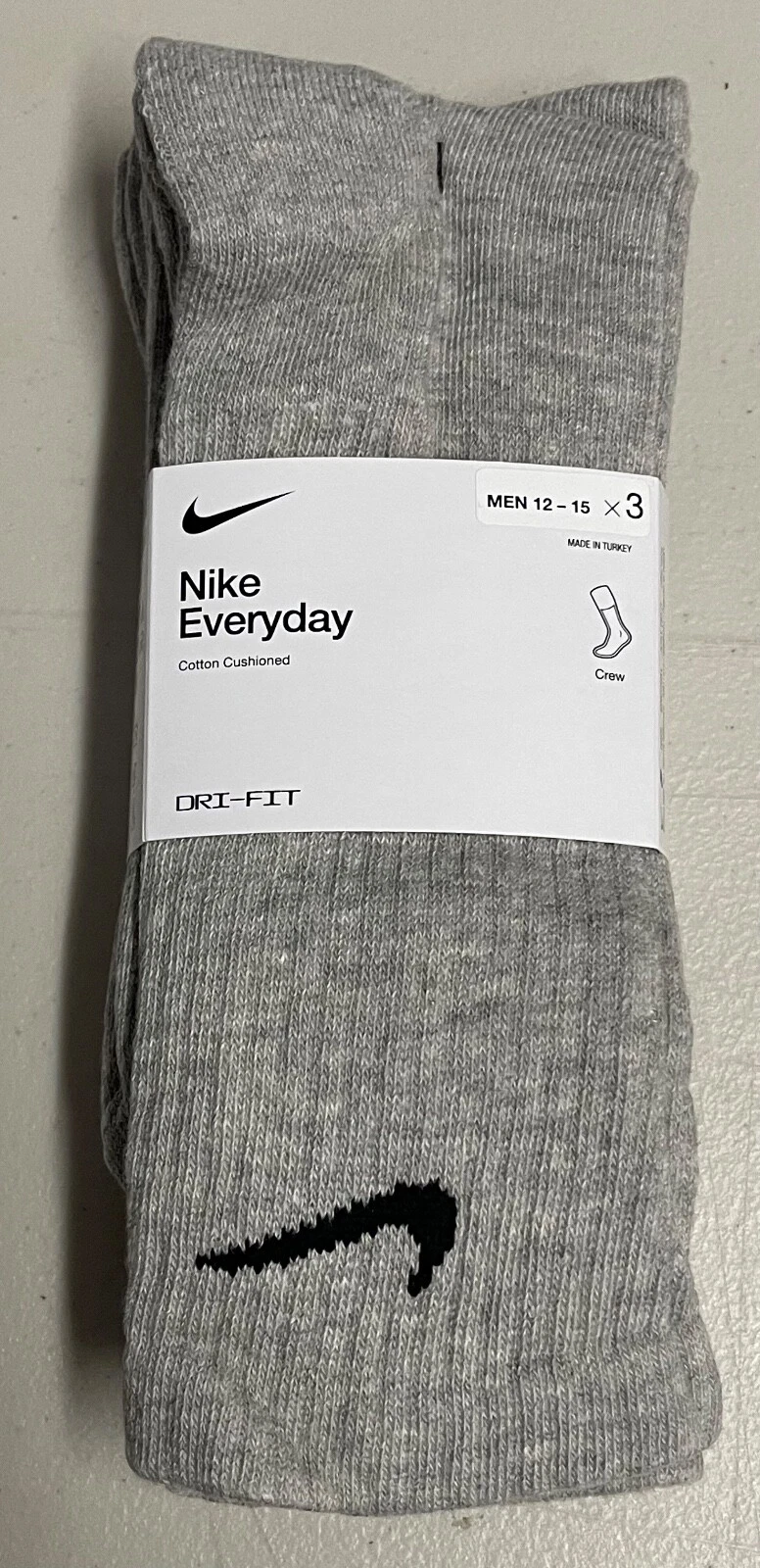 NIKE EVERYDAY LIGHT WEIGHT CREW DRI FIT GREY MENS 12-15 SX7664-063