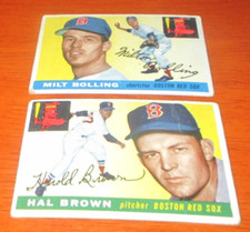2) 1955 Topps Boston Red Sox baseball cards #91 Milt Bolling & #148 Hal Brown