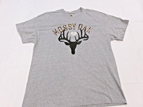 Mossy Oak Hemd Herren XLarge Camo Logo Kurzarm Freizeit grau Jagd Hirsch Bock