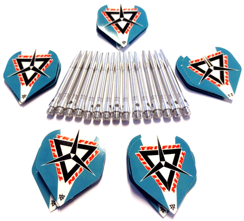 Tri Fin Aluminium Dart Stems 47mm + BLUE Tri Fin Darts Flights 10 Set pack - Picture 6 of 7