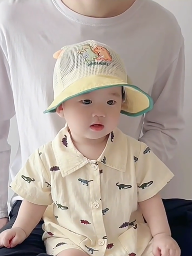 Cappello protezione solare tesa larga bambino anatra cappello dinosauro cartone animato rete sottile cappelli - Foto 4 di 27