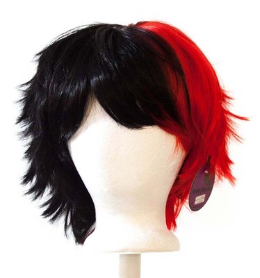 13/'/' Short Messy Spiky Split Natural Black and Scarlet Red Wig Cosplay NEW