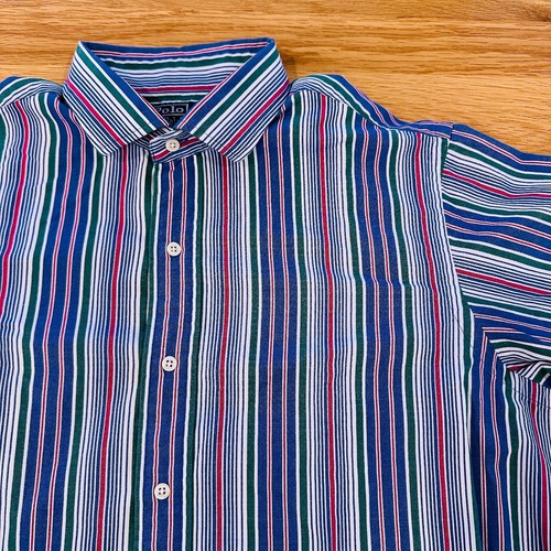 Vintage Polo Ralph Lauren Mens Large Long Sleeve Shirt Striped Oxford Preppy