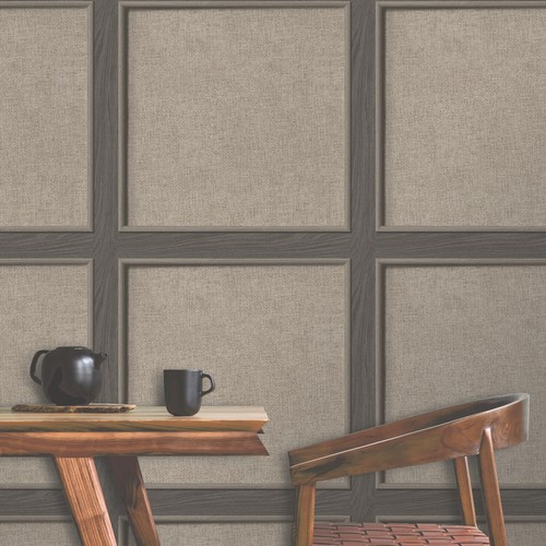 Dark Oak Panelled Wallpaper 3D Smooth Brown Weave Wood Grain Effect Rasch - Picture 5 of 11