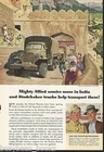 1944 STUDEBAKER advertisement, US ARMY 6x6 transport trucks in India, print ad