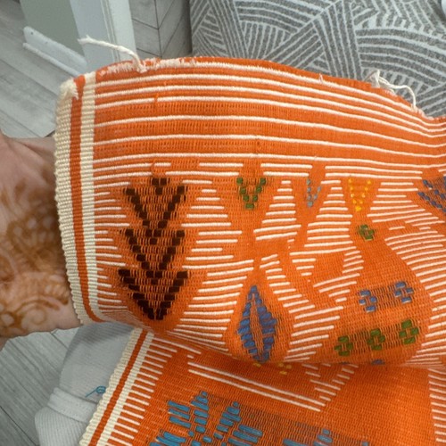 VTG BIRDS Peacock Orange Blue Weft Weaving Art Textile Unfinished Ends 67x16” - Picture 5 of 8