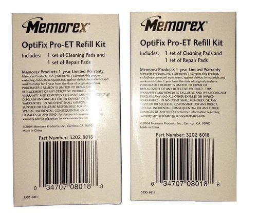 2 x Memorex Optifix Pro Refill Kit, Cleaning and Repair Pads - 2 Packages!