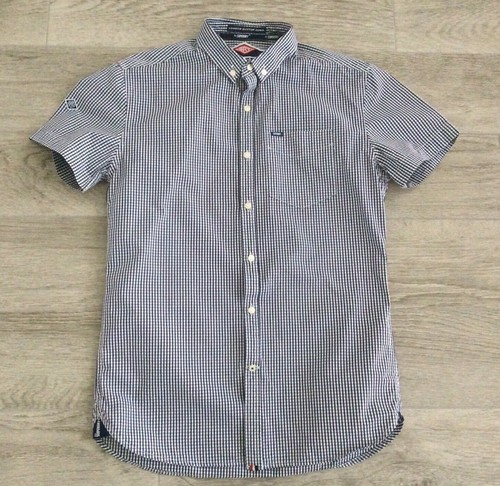 MENS SUPERDRY SHORT SLEEVE BUTTON DOWN COLLAR CHECK SHIRT BLUE SIZE M
