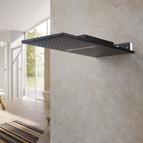 Cabezal de ducha de baño negro rectangular lluvia/caída mezclador de 2 vías grifo montado en la pared - Imagen 3 de 9