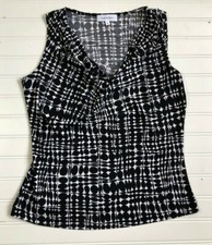 Calvin Klein Shell Tank Top Sleeveless Shirt Black White Dots Womens Size Small 