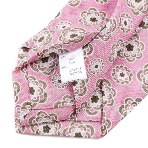 Isaia Napoli Pink and Green Intricate Medallion Print Silk-Cotton Tie New - Picture 4 of 4