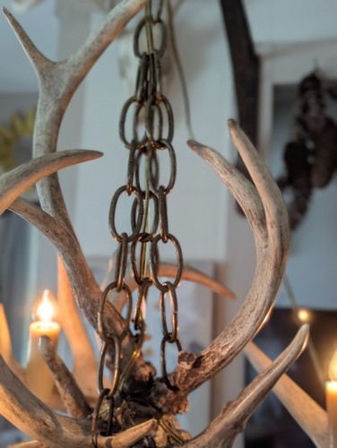 Vintage Rustic Antler Chandelier Folk Art Lodge Cabin Adirondack Hanging Light - Picture 23 of 23