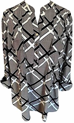 COCOMO 1X Beige Black White 3/4 sleeve Plus Size women's Pintuck Blouse shirt