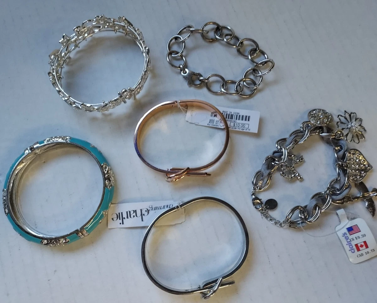 Claire s Avon Charming Charlie Bracelet Lot Of 6 Charm Bangle Chain Bracelets