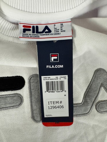 NEW FILA Size M Spellout Long Sleeve Striped Sweatshirt White Cotton Pullover - Picture 7 of 10
