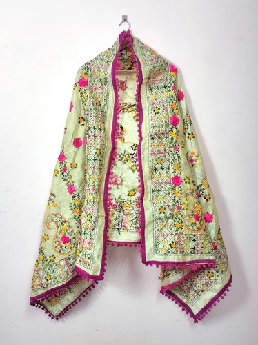 1 pc Original Phulkari Embroidery Silk Dupatta Chanderi Silk Dupatta Assorted - Picture 23 of 24