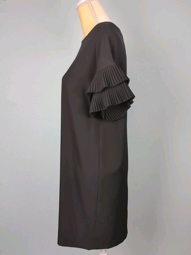 Donna Karan New York Size 2 Black Dress Pleat Detail Sleeve Gold Zip - Picture 3 of 8