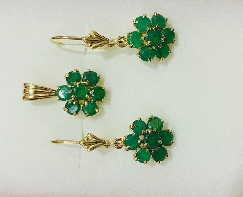12KSolid Yellow Gold Cluster Pendant With Natural Emerald Marquis Cut 3.40GM - Picture 2 of 8