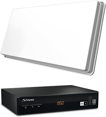 Sat Anlage Flachantenne Singel mit HD+ Receiver Hdmi Kabel Strong Set inkl Karte