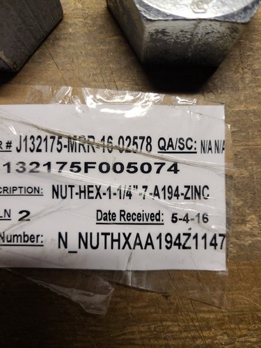 (10)1-1/4"-7 2H Structural Finished Heavy Hex Nuts..A194 ZINC..LOT OF 10.. - Picture 5 of 6
