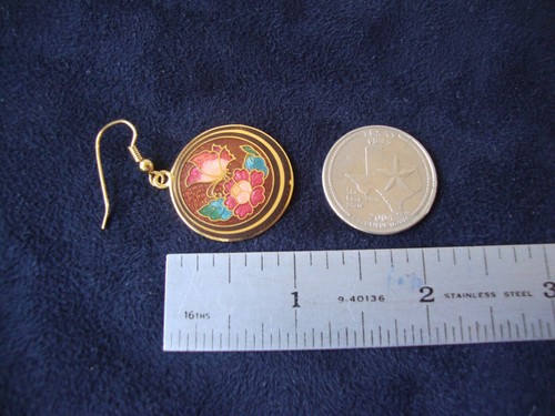 VINTAGE ECHTE CLOISONNE BUNTE SCHMETTERLING & BLUME BRAUN GOLDFARBENE HAKEN OHRRINGE - Bild 9 von 9