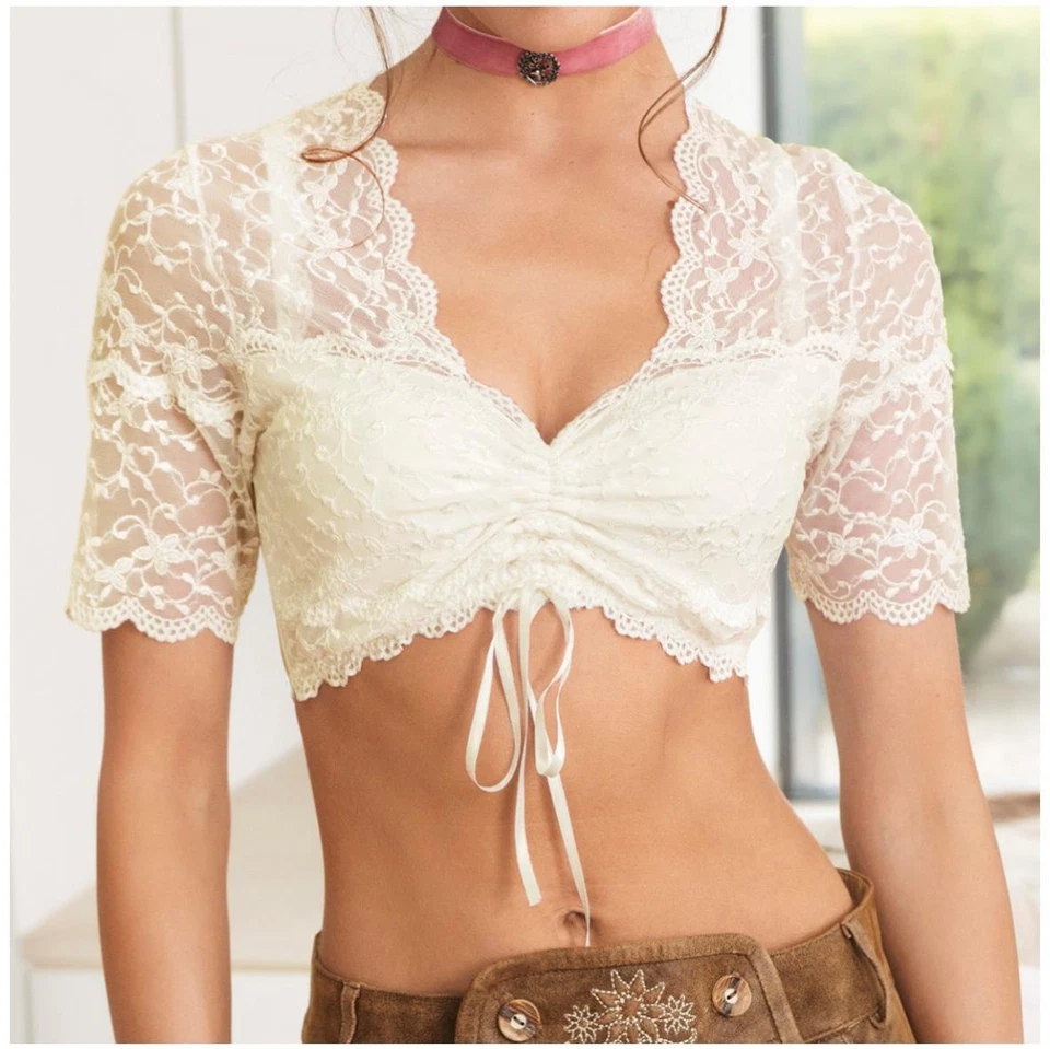 Nina von C. Damen Dirndl-Bluse halbarm Spitze Cups blickdicht Satinbändchen - Bild 4 von 4