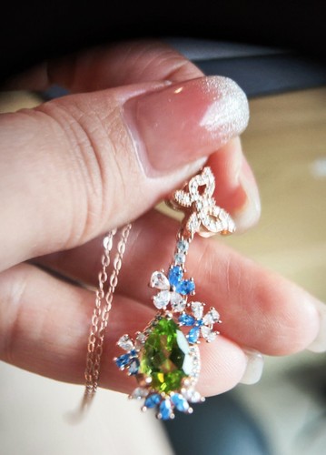 Sterling Silver Natural Green Peridot Pendant With Chain New UK Seller 00870 - Picture 2 of 8