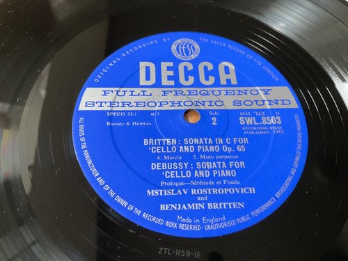 Britten Debussy cello sonatas Rostropovich 10 inch Decca stereo rare SWL8503 - Picture 4 of 8