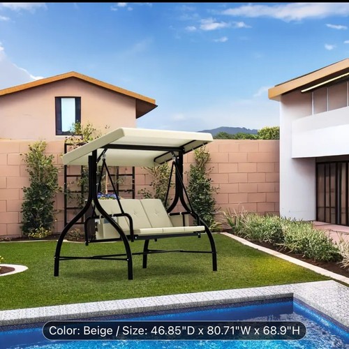 Balconera Porch Swing Bed 3-seats Outdoor Patio Swing Heavy Duty With Adjustable - Picture 4 of 9