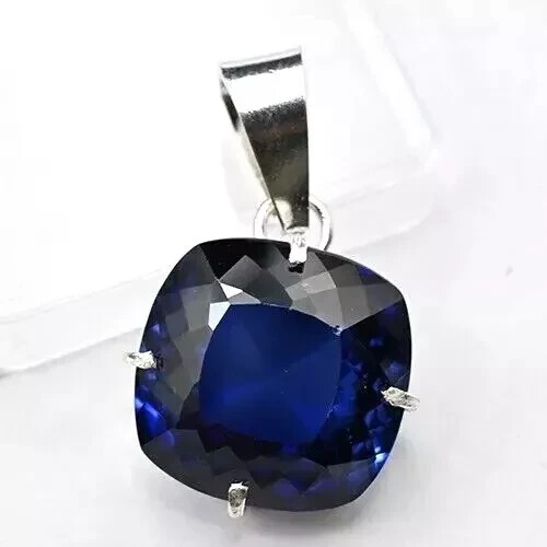 Natural Corte Almohada 34CT Zafiro Azul 925 Plata Maciza Colgante Gema - Imagen 6 de 6