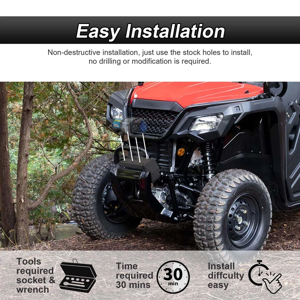 Soporte de montaje de cabrestante de parachoques delantero de alta resistencia para Honda Pioneer 500 520 2015-UP Foto 2 de 4