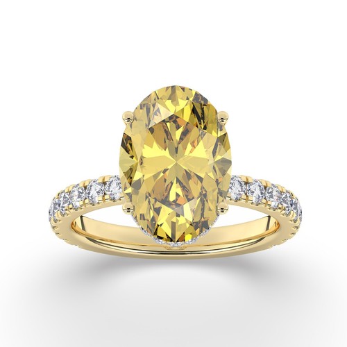 Oval Solitaire 18K Yellow Gold Vivid Yellow Engagement Ring, 5 ct, Lab-grown IGI - Picture 16 of 18