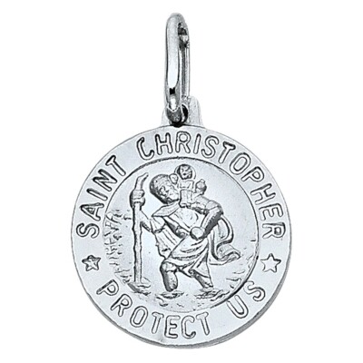 Genuine 14k White Gold Christopher Round Medallion