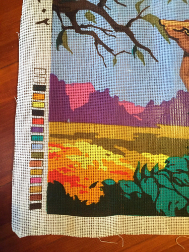 Handpainted deer fawn doe needlepoint canvas 17 x 24 colorful arabic arab Large - Picture 4 of 6