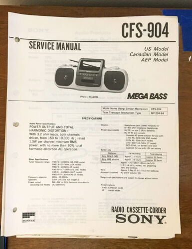 Sony CFS-904 Radio Cassette Recorder / Boombox Service Manual *Original* - Picture 1 of 1