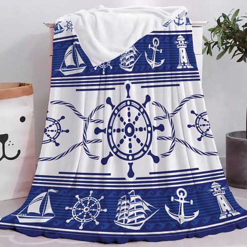 Flannel Blanket Anchor Digital Printed Travel Warm Air Conditioning CoverBlanket - Picture 11 of 15