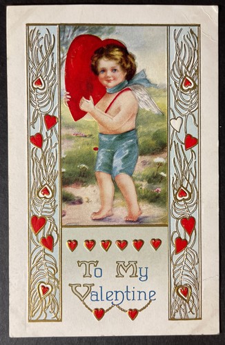To My Valentine Boy with Heart Embossed lithograph postcard - Picture 1 of 2