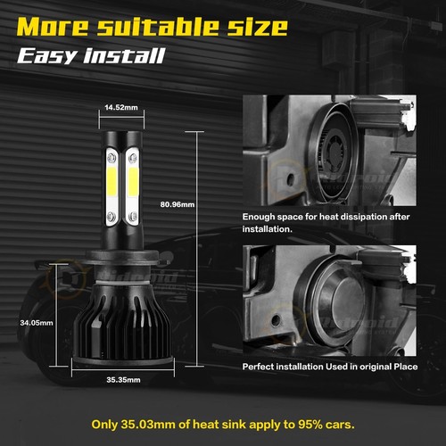 Kit 2x Lampadine Faro LED H7 Fascio Alto/Basso 4 Lati COB 6000K Bianco Luminoso 120W UK - Foto 5 di 19