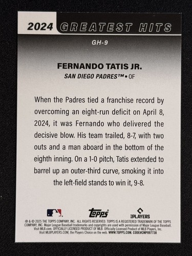 2025 Topps Serie 1 - 2024 Greatest Hits Fernando Tatís Jr. #GH-9 - Foto 2 di 2