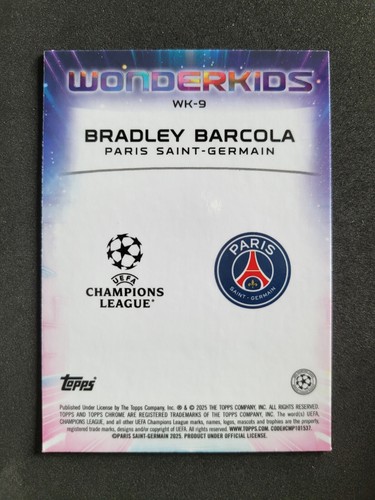 2024-25 Topps Cromo UEFA CC, Bradley Barcola, Wonderkids, París, WK-9 - Imagen 2 de 2