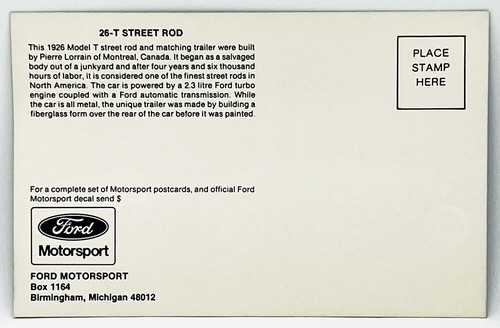 1926 FORD MODEL T STREET ROD POSTCARD - 100% Vintage Original - MINT Condition! - Picture 2 of 2