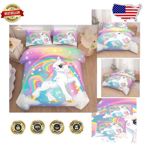 Lightweight Unicorn Comforter Set for Twin Beds - Machine Washable Kids Decor