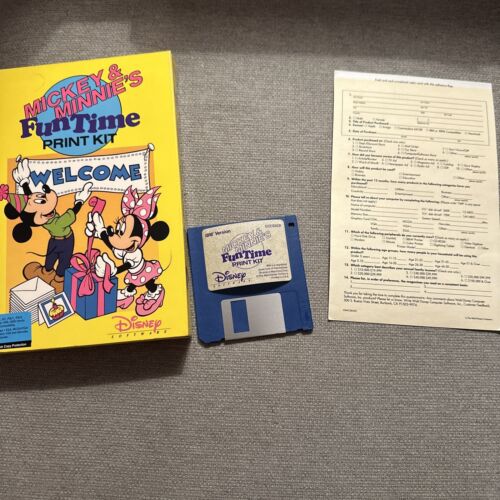 Kit d'impression Disney Mickey and Minnie's Fun Time logiciel PC vintage, disque 3,5 pouces - Photo 1/6