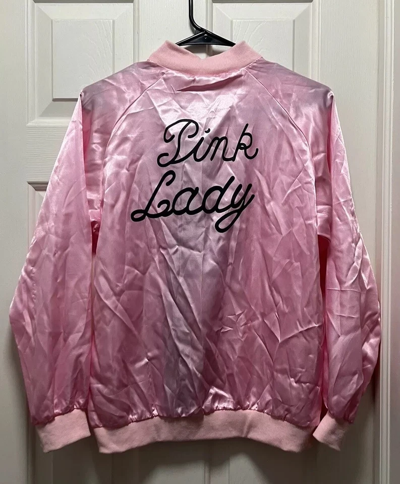 Womens Pink Lady 1950s Satin Jacket Costume grease style maxim party supplies - Image 3 of 4