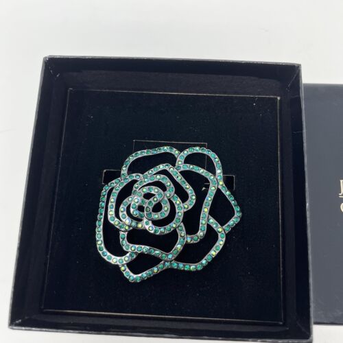 Joan Rivers Gray Gunmetal Blue Crystal Cut Out Rose Pin Brooch NIB Rare Find - Picture 3 of 5